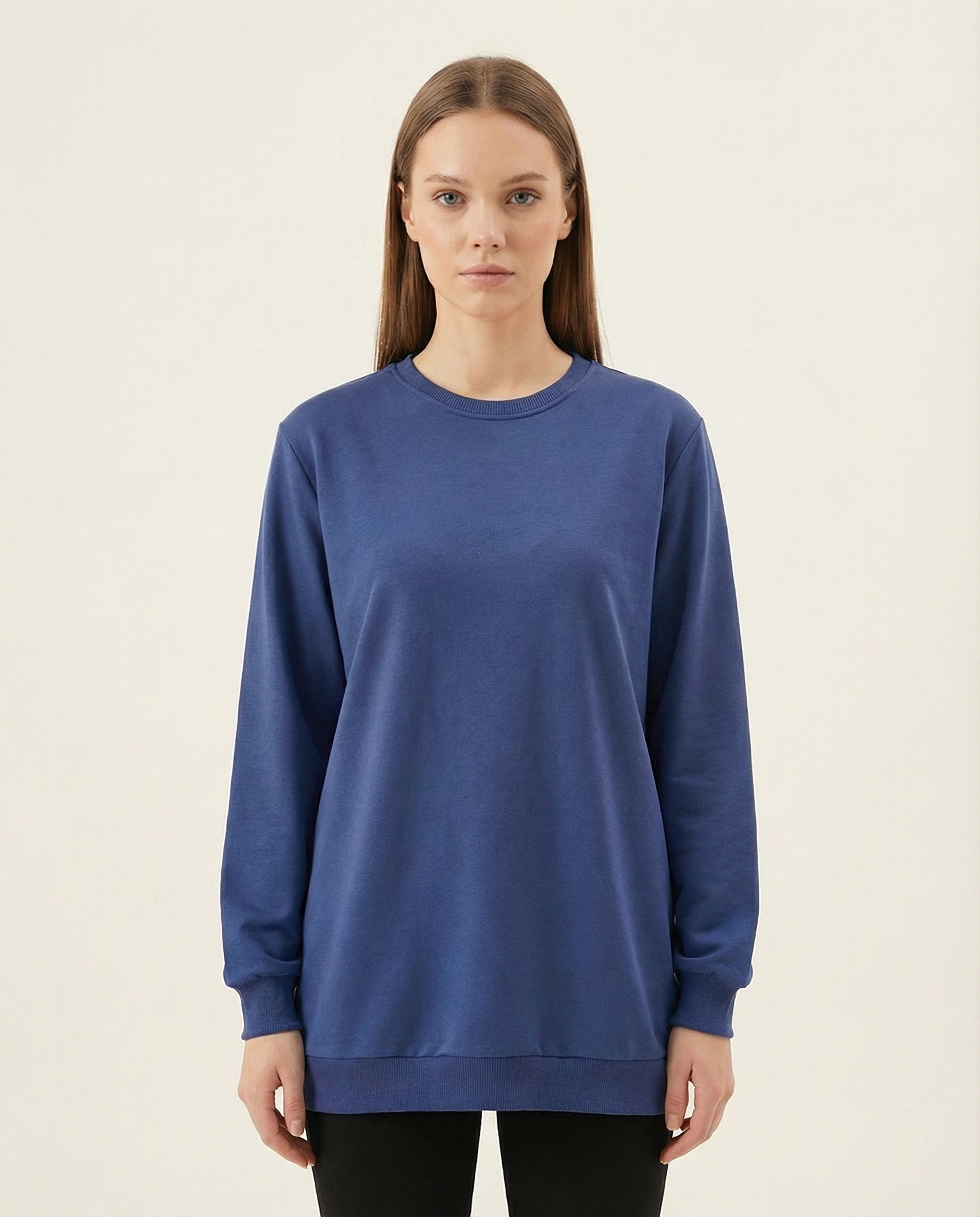 Kadın Bisiklet Yaka Basic Sweatshirt Uzun Kollu