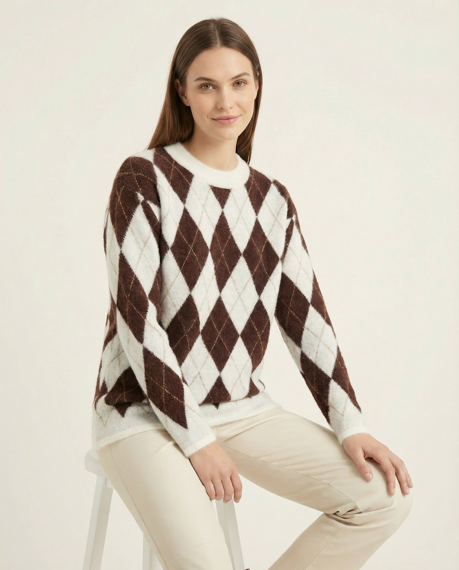 Kadın Baklava Desenli Yumuşak Dokulu Triko Kazak